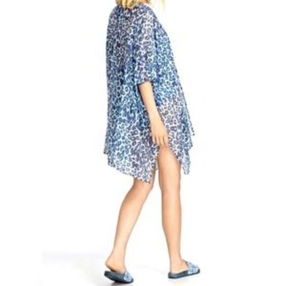 Johnny Was Calme Kimono Blue Cheetah Print Cover Up Silk Blend Sz S/M NWT - Picture 10 of 11